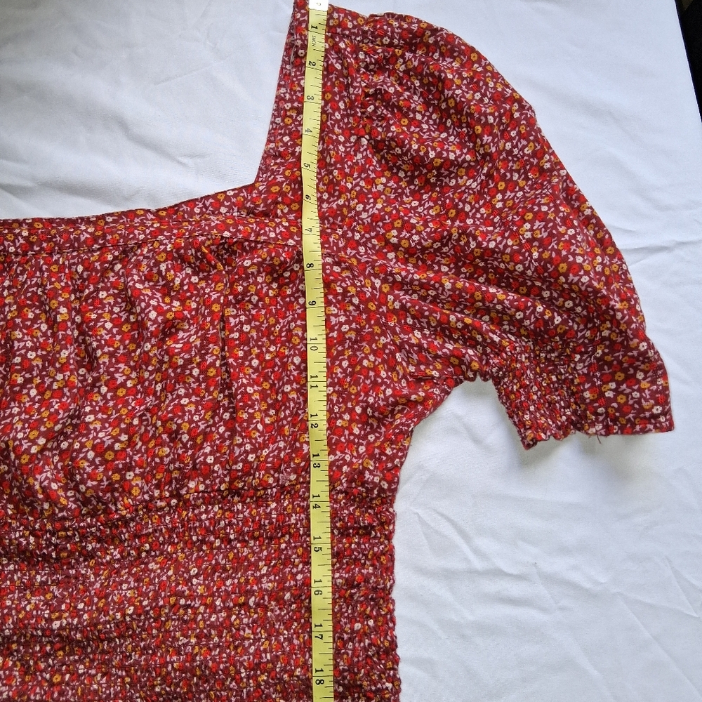 Red Floral Smocked Top